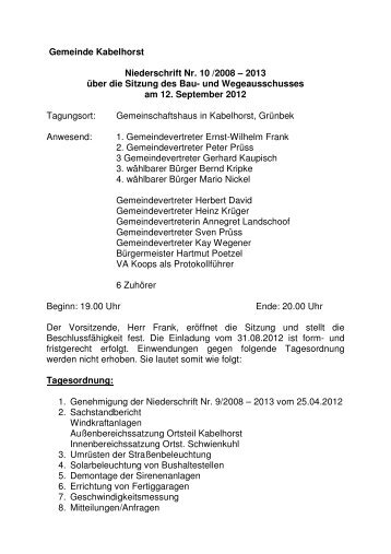 Protokoll zur Sitzung des Bauausschusses am 12.09.2012 - Lensahn