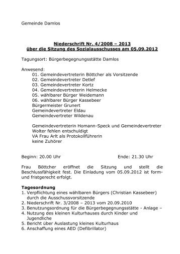 Protokoll zur Sitzung des Sozialausschusses am 05.09 ... - Lensahn