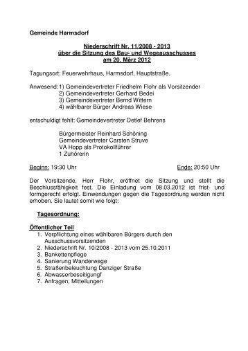 Protokoll zur Sitzung des Bauausschusses am 20.03.2012 - Lensahn