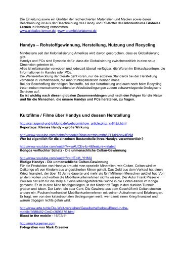 Handys – Rohstoffgewinnung, Herstellung, Nutzung und Recycling ...