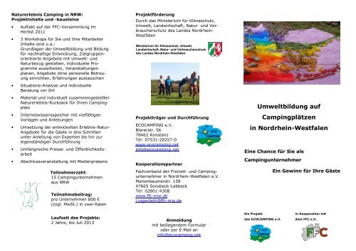 Flyer Projektinfo Umweltbildung auf Campingplätzen in NRW