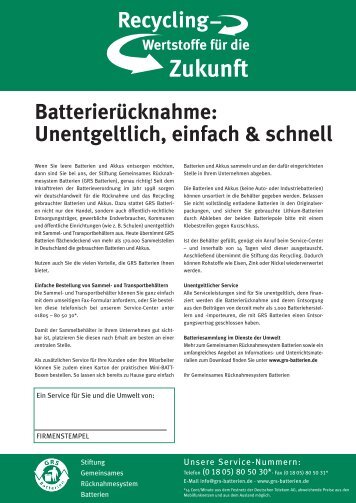 Batterierücknahme: Unentgeltlich, einfach & schnell - GRS-Batterien