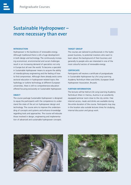 Postgraduate Courses Sustainable Hydropower