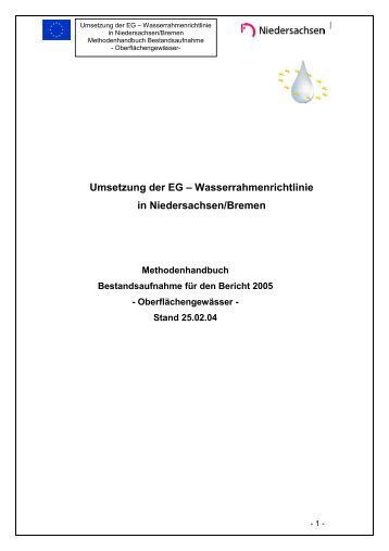 Methodenhandbuch zur Bestandsaufnahme Oberflächengewässer