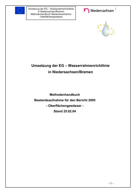 Methodenhandbuch zur Bestandsaufnahme Oberflächengewässer