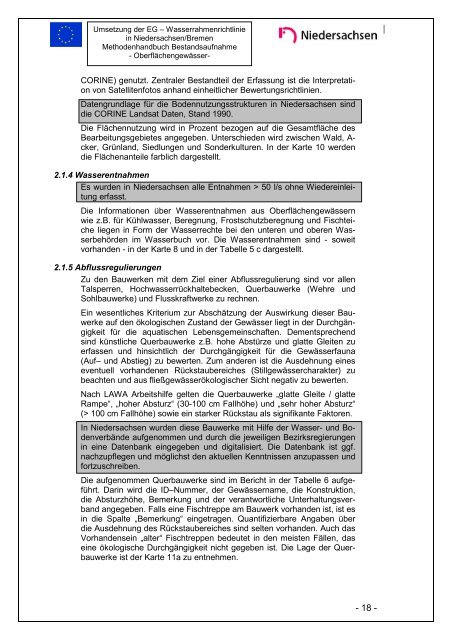 Methodenhandbuch zur Bestandsaufnahme Oberflächengewässer