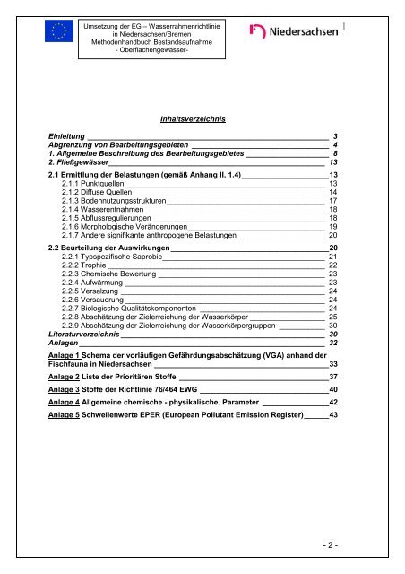 Methodenhandbuch zur Bestandsaufnahme Oberflächengewässer