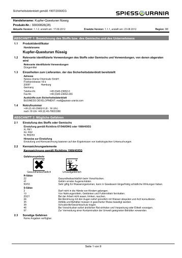 Kupfer-Questuran flüssig - Spiess-Urania Chemicals GmbH