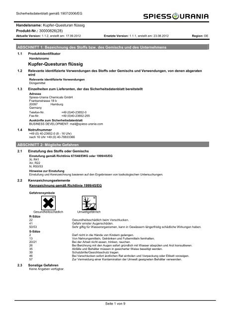 Kupfer-Questuran flüssig - Spiess-Urania Chemicals GmbH