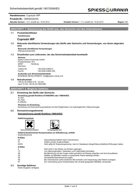 Cuprozin WP - Spiess-Urania Chemicals GmbH