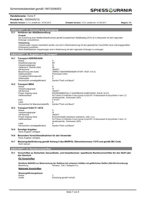 Sicherheitsdatenblatt - Spiess-Urania Chemicals GmbH