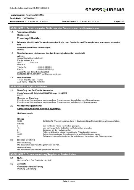 Roundup UltraMax - Spiess-Urania Chemicals GmbH