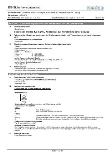 EG-Sicherheitsdatenblatt - medac GmbH