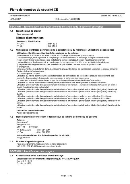 Fiche de données de sécurité CE - Ameropa AG