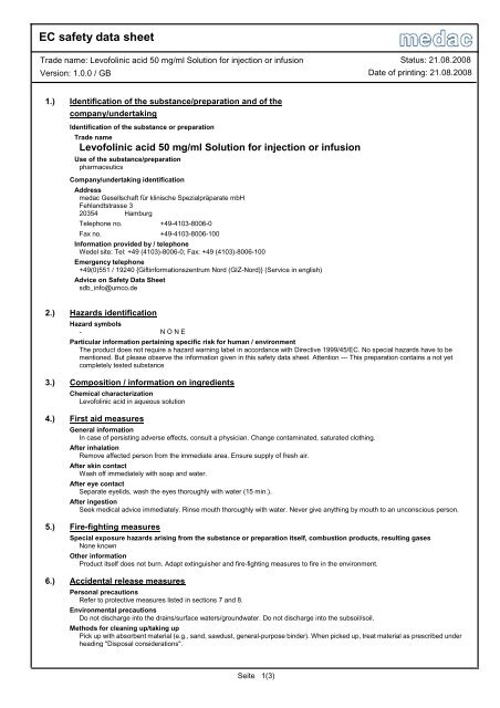 EC safety data sheet - medac GmbH