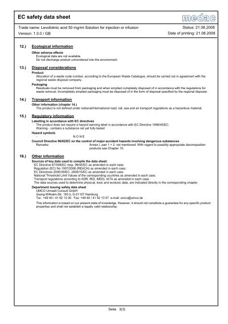 EC safety data sheet - medac GmbH