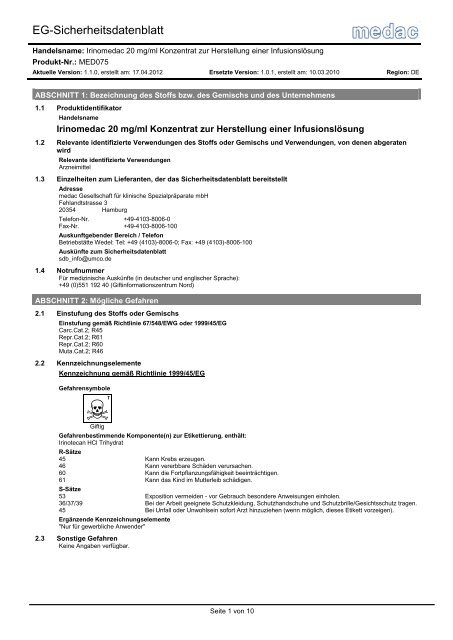 EG-Sicherheitsdatenblatt - medac GmbH