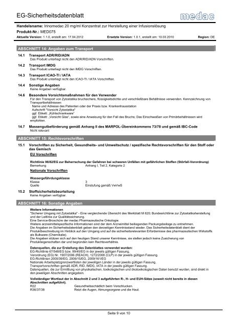 EG-Sicherheitsdatenblatt - medac GmbH