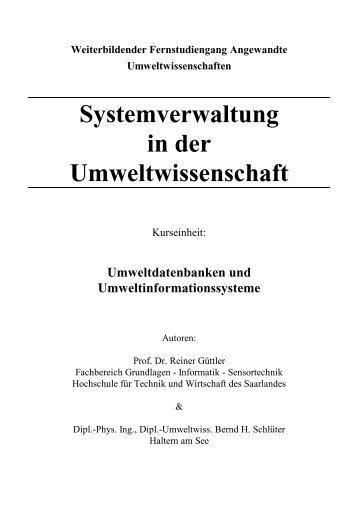 Systemverwaltung in der Umweltwissenschaft - von Bernd H ...