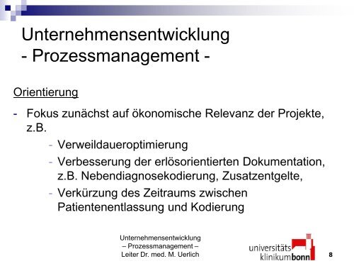 Prozessmanagement am Universitätsklinikum Bonn - dgkpm