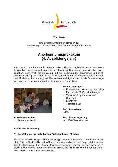 Anerkennungspraktikum (4. Ausbildungsjahr) - Leutenbach