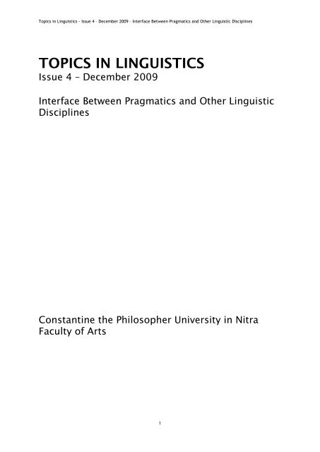TOPICS IN LINGUISTICS - Univerzita Konštantína Filozofa v Nitre