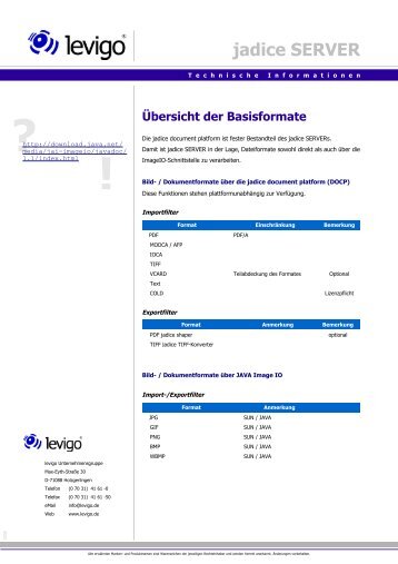 jadice SERVER Übersicht der Basisformate