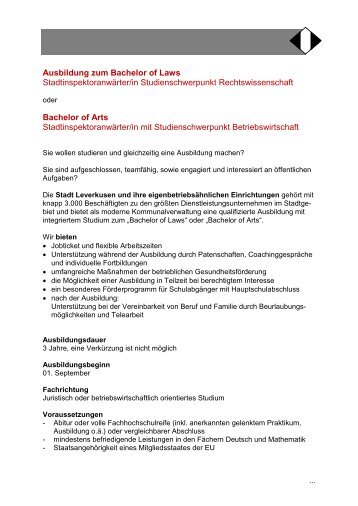 Stadtinspektoranwärter/in Bachelor of Laws oder ... - Stadt Leverkusen