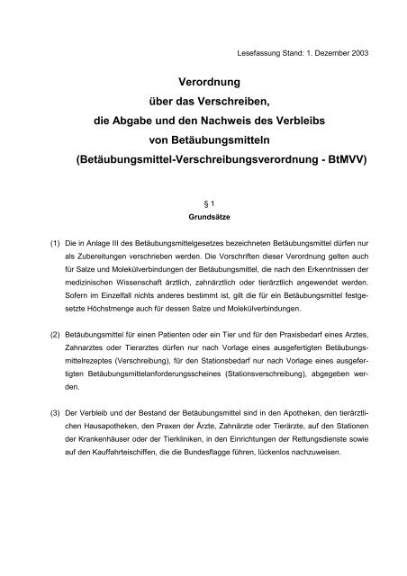 Betäubungsmittel-Verschreibungsverordnung - BtMVV