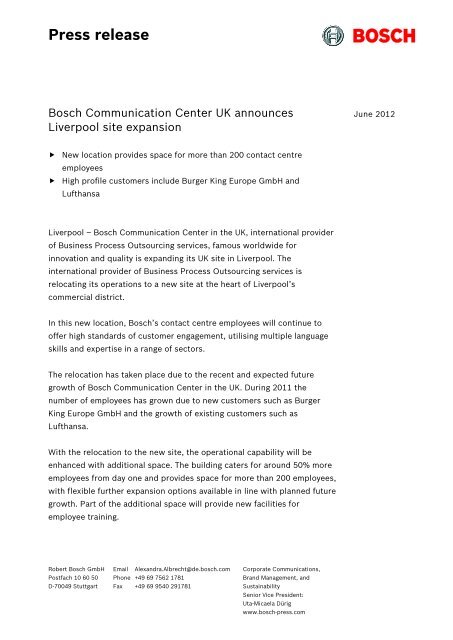 Press Release Bosch Communication Center