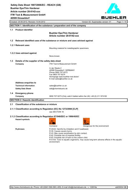 Safety Data Sheet Chart