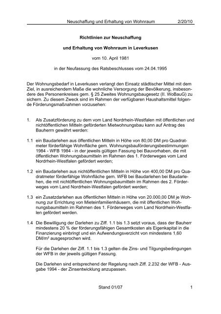 Richtlinien zur Neuschaffung und Erhaltung von ... - Stadt Leverkusen