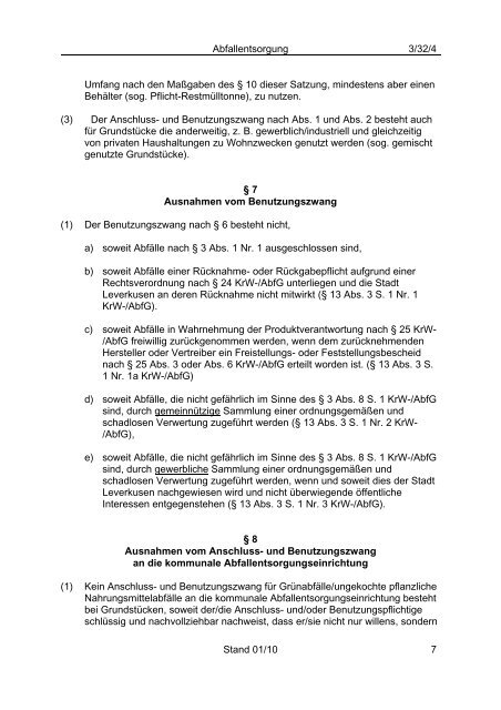 Abfallentsorgungssatzung - Stadt Leverkusen