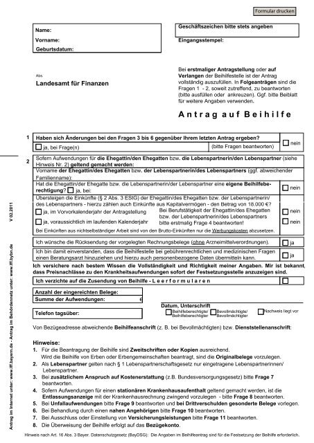 Formular Beihilfeantrag - Landesamt für Finanzen - Bayern