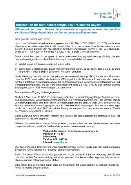 Information für Beihilfeberechtigte des Freistaates Bayern