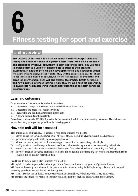 Unit 6: Fitness testing for sport and exercise - Pearson Schools