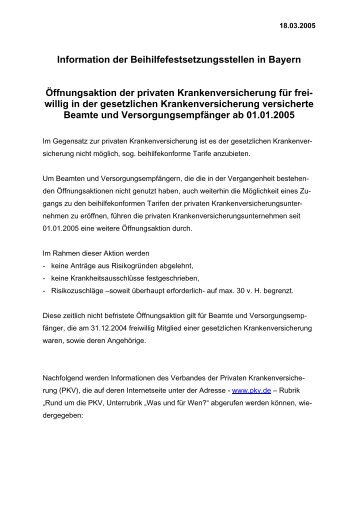 Information der Beihilfefestsetzungsstellen in Bayern Öffnungsaktion ...