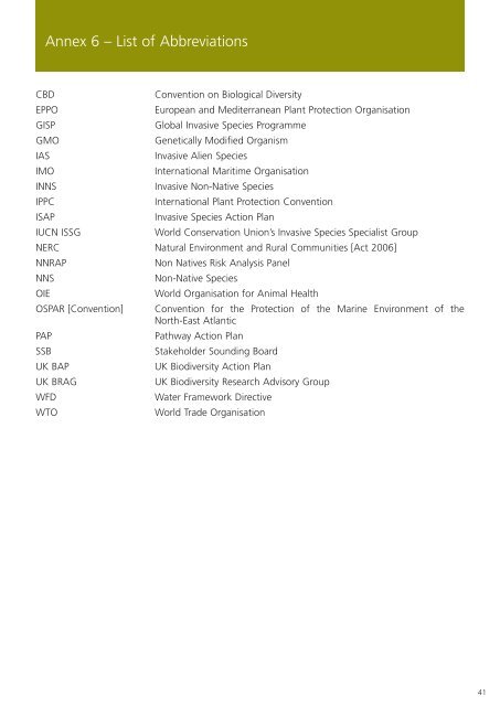 The Invasive Non-Native Species Framework Strategy for ... - Defra