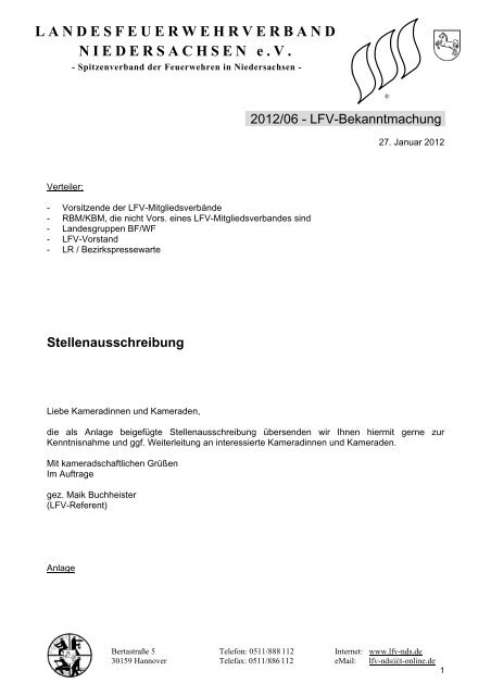 Stellenausschreibung - Landesfeuerwehrverband Niedersachsen