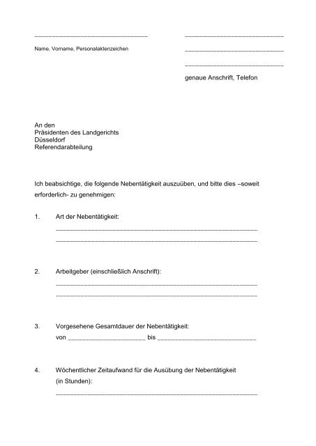 Antrag Auf Genehmigung Einer Nebentatigkeit Landgericht