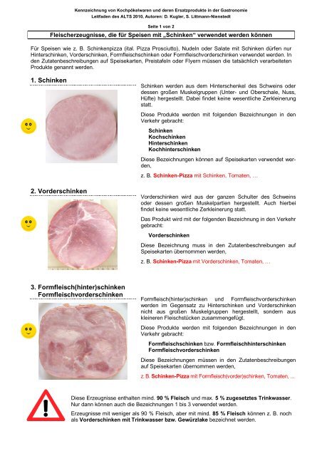 Kennzeichnung von KochpÃ¶kelwaren und deren Ersatzprodukte in der