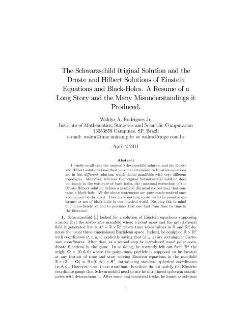 The Schwarzschild 0riginal Solution and the Droste and Hilbert ...
