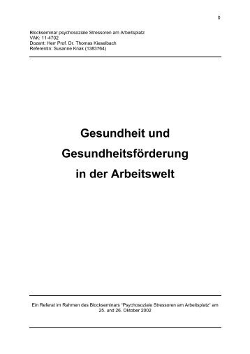 Gesundheit und Gesundheitsförderung in der Arbeitswelt - www-user