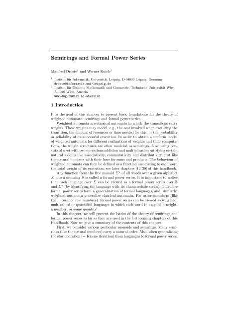 Semirings and Formal Power Series - Institut für Diskrete ...