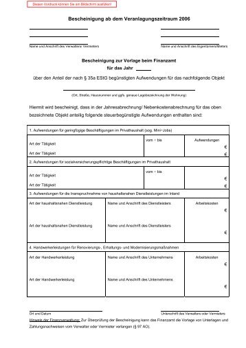 Bescheinigung ab dem Veranlagungszeitraum 2006