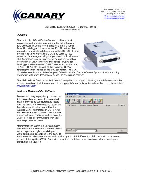 Using the Lantronix UDS-10 Device Server - Canary Systems