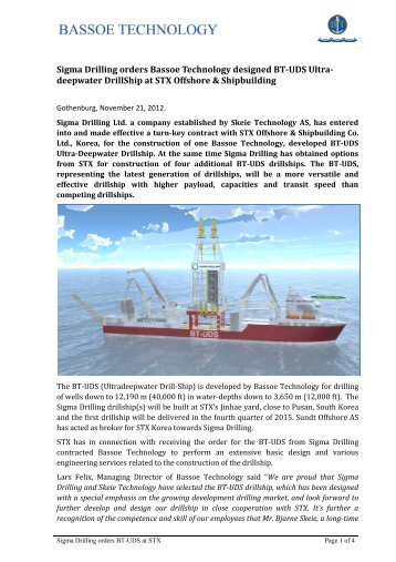 Sigma Drilling orders Bassoe Technology designed BT-UDS Ultra ...