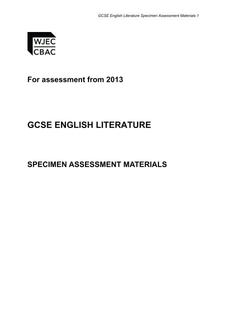 Gcse English Literature Specimen Assessment Materials Wjec