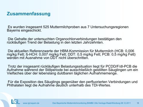 Das Bayerische Muttermilchmonitoring BAMBI - Ergebnisse ... - Bayern