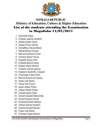 SOMALI REPUBLIC Ministry of Education, Culture ... - Moesomalia.net